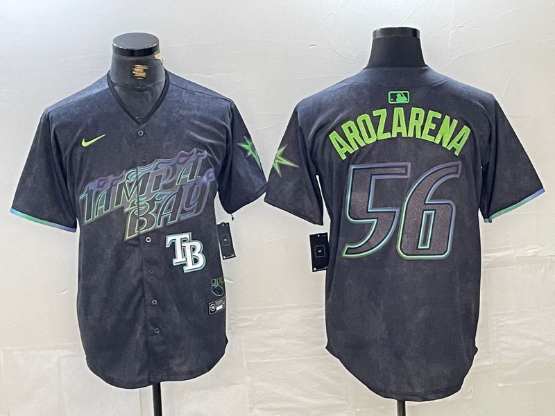 Men Tampa Bay Rays #56 Randy Arozarena Nike MLB Limited City Connect Black 2024 Jersey style 4